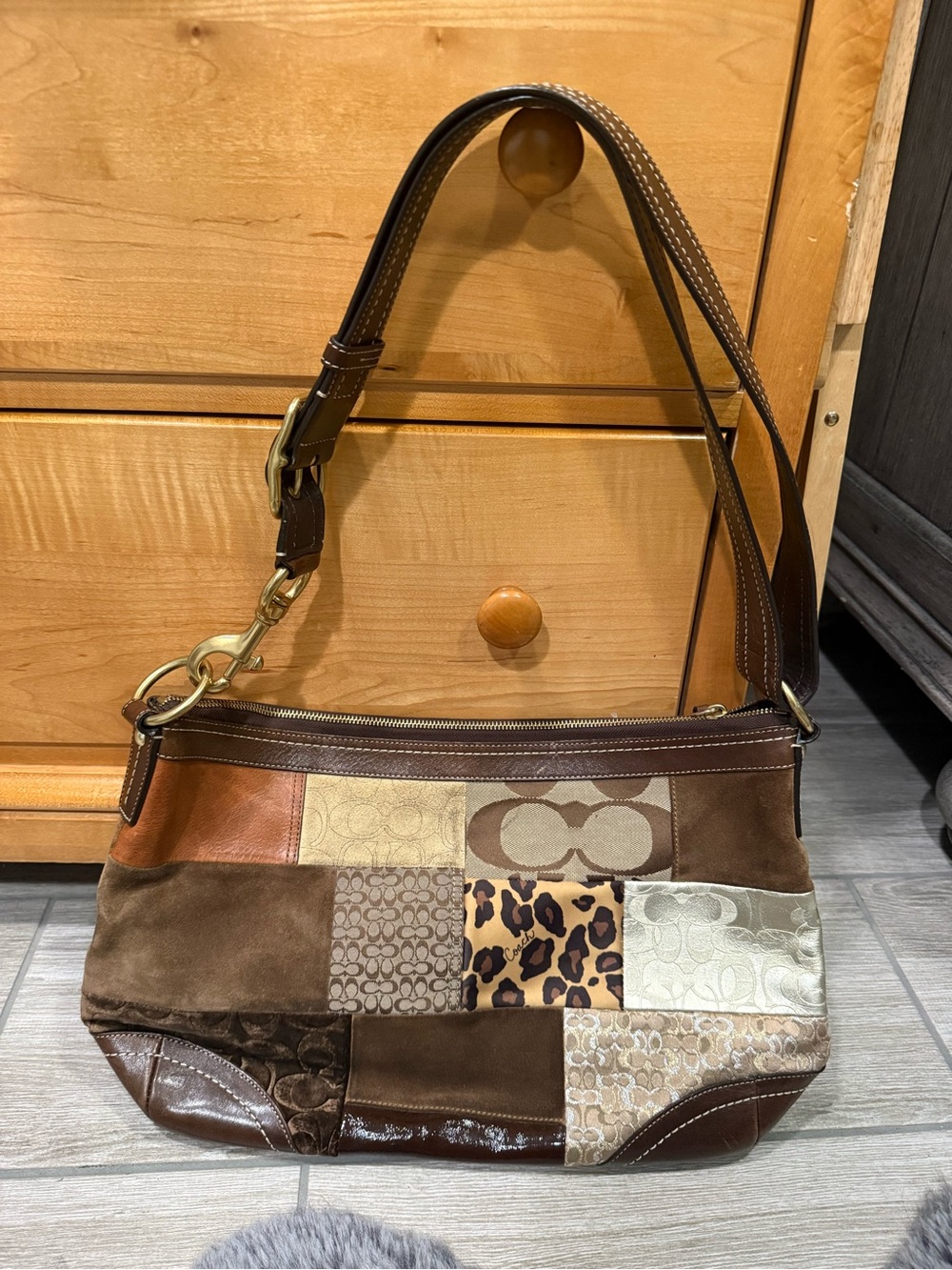 Patchwork Shoulder Bag in Brown Tones